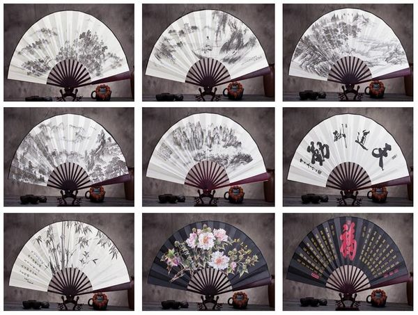 

new 10 inch folding white silk cloth ink painting bamboo fan gift fan can be customized logo zs006 mix order as your needs