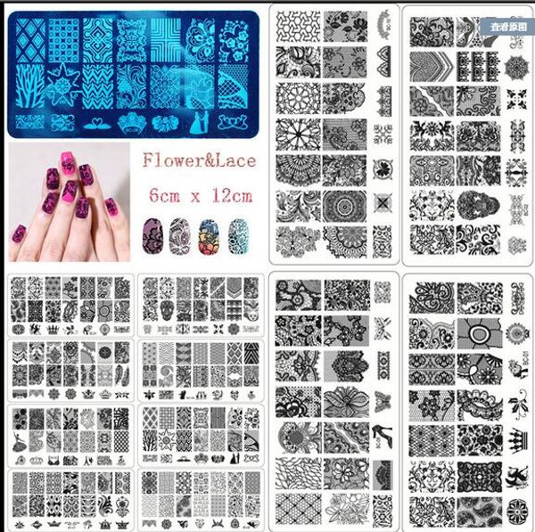 

20 designs bc series square stainless steel nail art stamp template manicure nail tools nail stamping plates, White