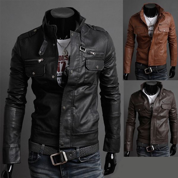 

mens fashion faux leather jackets designer casual slim fit outerwear new coats xs s m l 8961, Black