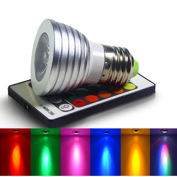 E27 E14 B22 GU10 MR16 RGB Lâmpadas LED AC 85-265V 3W Colorido mudando lâmpadas LED para iluminação de natal + 24 IR controle remoto