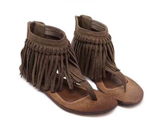 Summer Bohemian Style Female Shoes With Tassel Decoration Zipper