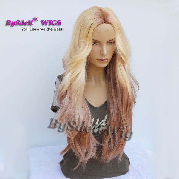 

Fab длинные волнистые синтетические нет кружева / кружева фронт парик темный корен