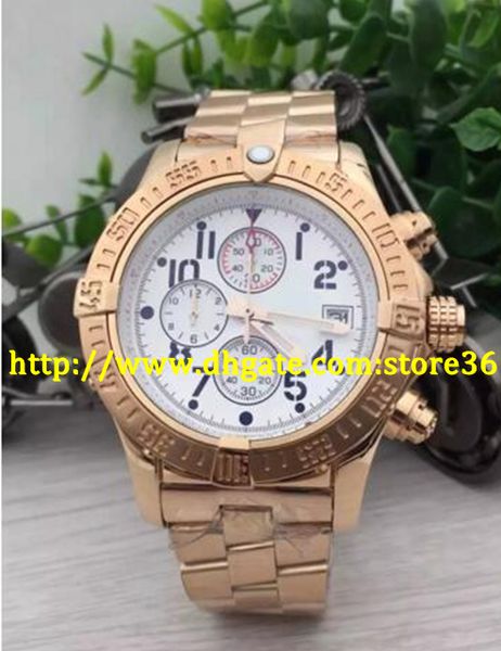 

store361 new arrive chronomat blackbird edition watches 18k full gold white dial watch quartz chronograph watch men wristwatches, Slivery;brown