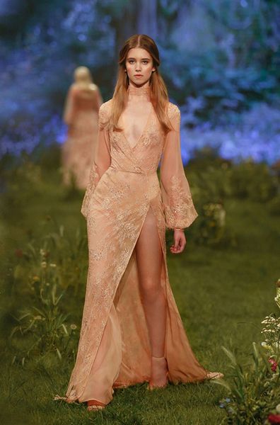 

paolo sebastian 2019 вечерние платья с разрезом по бокам с длинным рукавом с вырезом декольте труба выпускного вечера кружевные бусы с аппли, Black;red