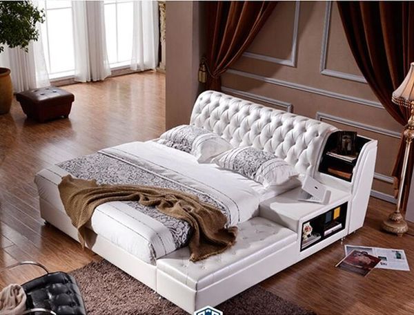 Großhandel Viele Farben Designer Modernes Echtes Echtes Leder Bett / Weiches Bett / Doppelbett König / Queen Size Schlafzimmer Wohnmöbel Heißer ... Großhandel Viele Farben Designer Modernes Echtes Echtes Leder Bett / Weiches Bett / Doppelbett König / Queen Size Schlafzimmer Wohnmöbel Heißer ...