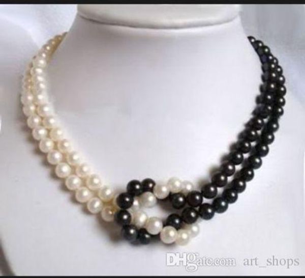 

f* 2rows 8-9mm black /white akoya cultured pearl necklace k14, Silver