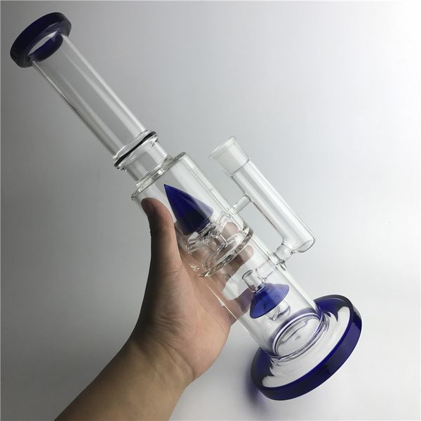 Neue 18-mm-Bong-Glaswasserpfeifen mit 14,5-Zoll-Innengewinde, Blue Light Rocket Thick Recycler Heady Beaker Bongs zum Rauchen von Glaswasser