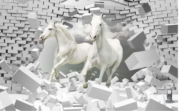 

размер высокого качества адаптировать современную лошадь 3d творческого пространства украшения телевизор фоне стена 3d фреска обои для гости