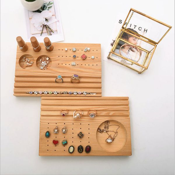 

[simple seven] muji style jewelry ring display earring studs tray natural wooden jewelry pendant trays, Black