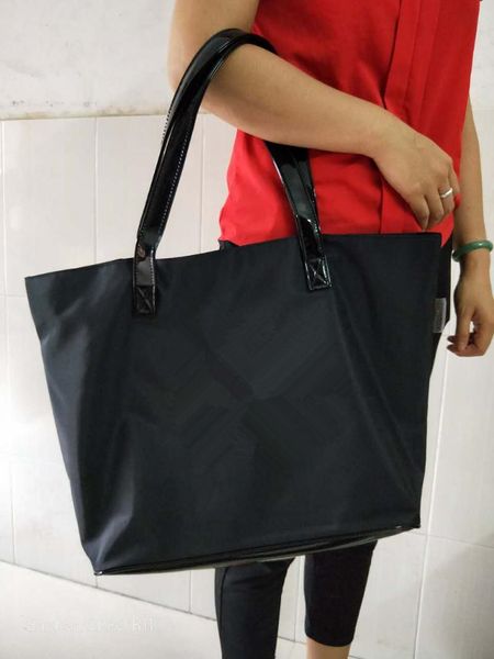 

2017NEW style microfiber with PU coating bottom shoulder bag shopping tote with white logo