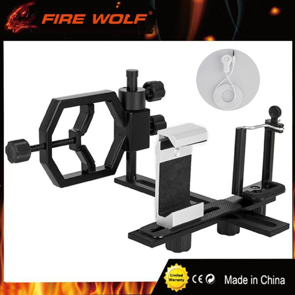 

FIRE WOLF Fully Metal Telescope Camera Adapter Smartphone Adapter with 2 Phone Brackets for Microscope Binocular Spotting Scope