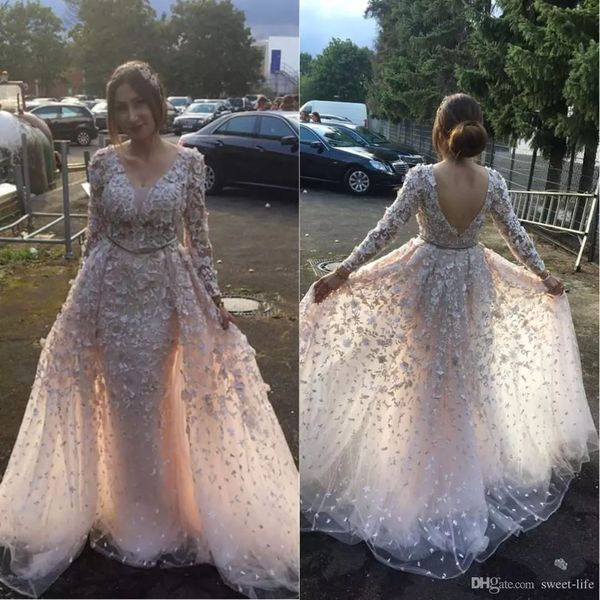 

румяно-розовые платья русалки вечернее платье со съемным шлейфом 2018 новые кружевные платья с длинными рукавами и аппликациями без спинки, Black;red