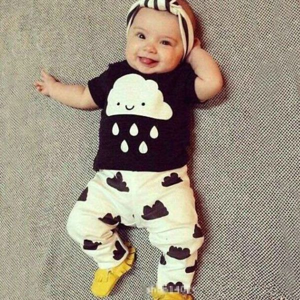

wholesale- new children suits kid clothing set suit baby clouds rain suits clothes+pants baby girls boys clothing 2pcs set, White
