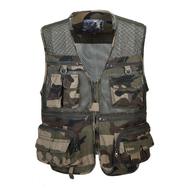 

wholesale- mesh pgraphy male vest casual cotton loose plus size camouflage men vest with many pockets, Black;white