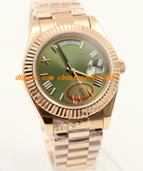 

luxury automatic brand mens watch rose gold 228235 automatic movement self-winding concealed folding crown green dail mens watches, Slivery;brown