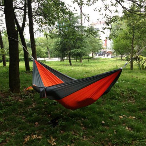 

wholesale- portable outdoor traveling camping parachute nylon fabric hammock for two person 8 colors -39