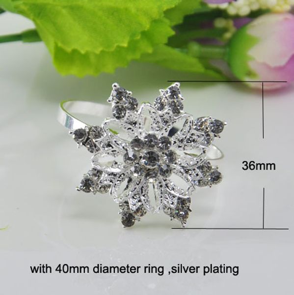 

wholesale- (l0182-ring) 36mm diameter 20pcs/lot fashion flower rhinestone napkin rings for wedding table decoration,silver plating