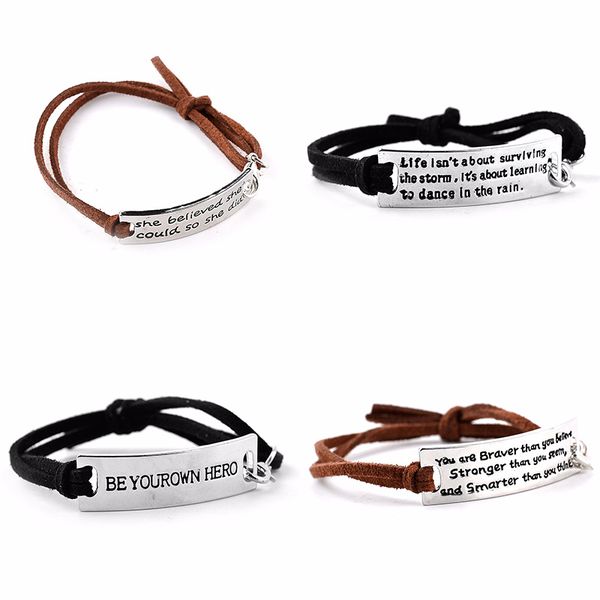 

Поощряется Вдохновляющие Кожаный Браслет Письмо Тег Сообщение Слова Шарм Брасле