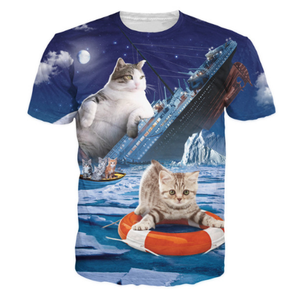 

2017 новое прибытие 3d майка симпатичные titanic cat футболки женщины мужчины милый котенок кошки животных майка забавный tumblr тройники, White;black