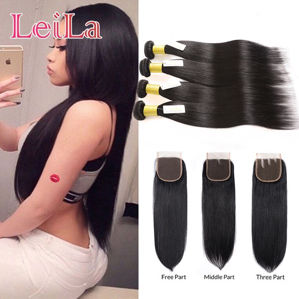 

peruvain virgin hair straight hair bundles with lace closure silky straight human hair 4x4 lace closure 5 pieces, Black;brown