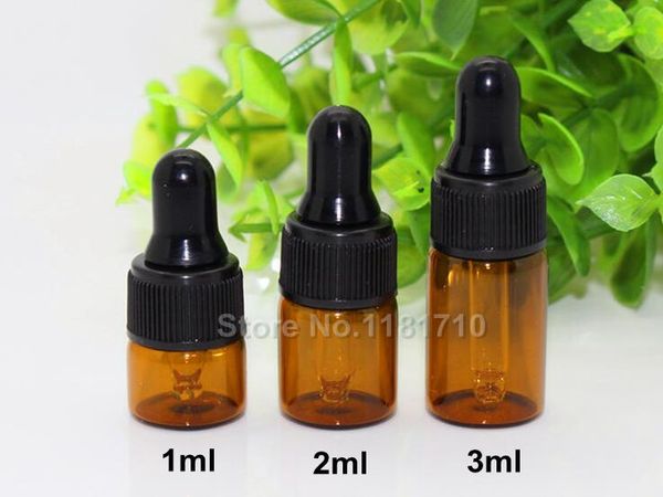 

wholesale- 50pcs/lot mini 1ml 2ml 3ml amber glass dropper bottle essential oil display vials small serum perfume brown sample test bottle