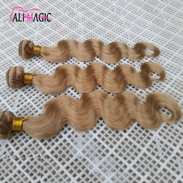 Fabrikpreis 3PCS #27 Erdbeere Honig Blonde Körperwelle Reines Remy Menschenhaar Spinnt Erweiterungen Bundles Unverarbeitete Haareinschlagweberei