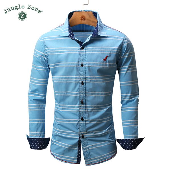 

wholesale- jungle zone european size men's shirt 100% cotton shirts stripes shirt design long sleeve mens shirts 2017 new fm101, White;black