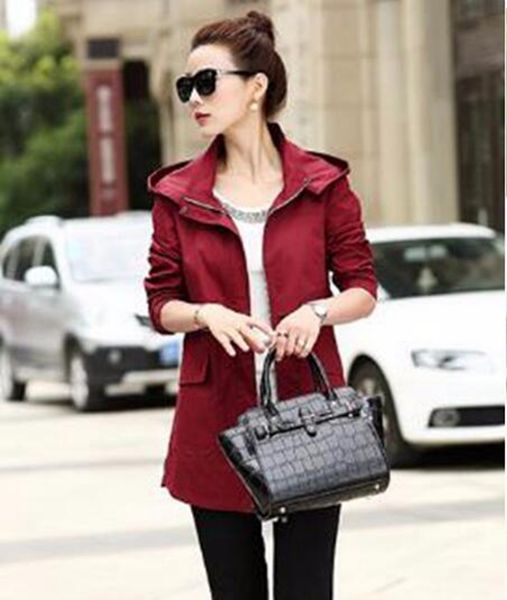 

the spring and autumn period and the han edition new fashion show thin woman more loose pure color trench coat / -4xl, Tan;black