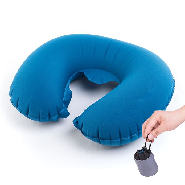 

wholesale- hewolf outdoor portable camping inflatable pillow u-shaped folding quick air inflate headrest airplane travel waist neck pillow