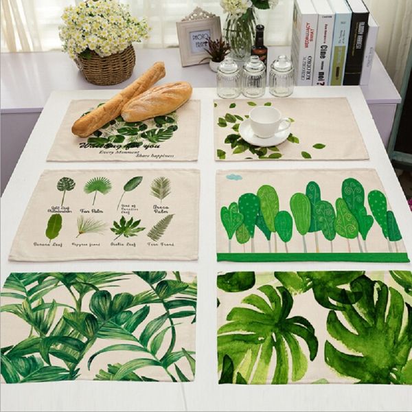 Wholesale-novo verde plantas tropicais folhas de isolamento placemats colocar pad pad mesa de jantar para casa decoração hotel