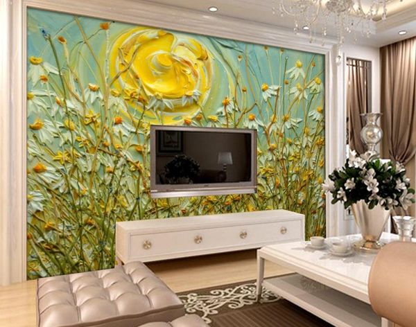 

sunflower three - dimensional painting tv wall mural 3d wallpaper 3d wall papers for tv backdrop