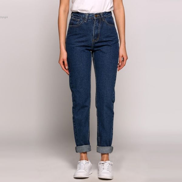 Джинсы оптом женские модные повседневные винтажные уличные шаровары с высокой талией женские темно-голубые свободные женские джинсовые мешковатые джинсы больших размеров