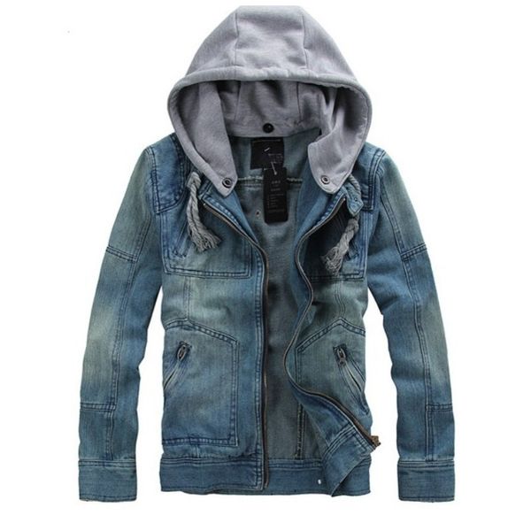 Jaqueta de jeans casual Men 2017 Novo tamanho grande M -5xl Slim Retro Motorcycle Denim Coat Monocromatic Hood Jeans Jeans Jeans