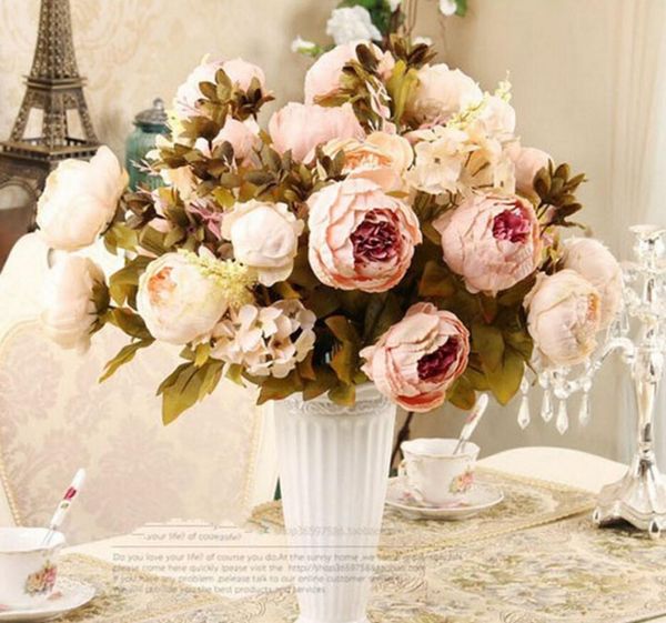 Tipo-2 5 mazzi Peonia artificiale fatta a mano di teste di boccioli di fiori in stile rurale per la decorazione di bouquet da sposa per la casa di nozze