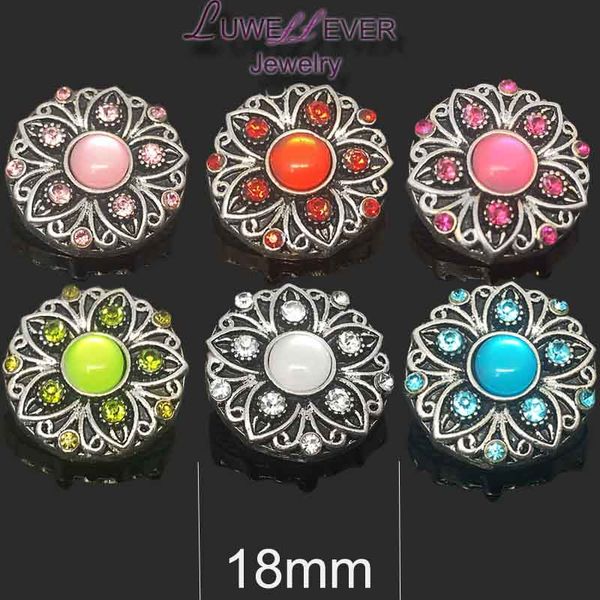

flower w005 18mm 20mm rhinestone metal button for snap button bracelet necklace jewelry for women silver jewelry