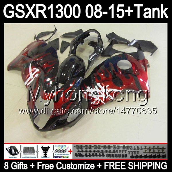 Fiamme rosse 8 regali per SUZUKI Hayabusa GSXR1300 08 15 GSXR-1300 14MY77 GSXR 1300 GSX R1300 08 09 10 11 12 13 14 15 Kit carenatura nero lucido