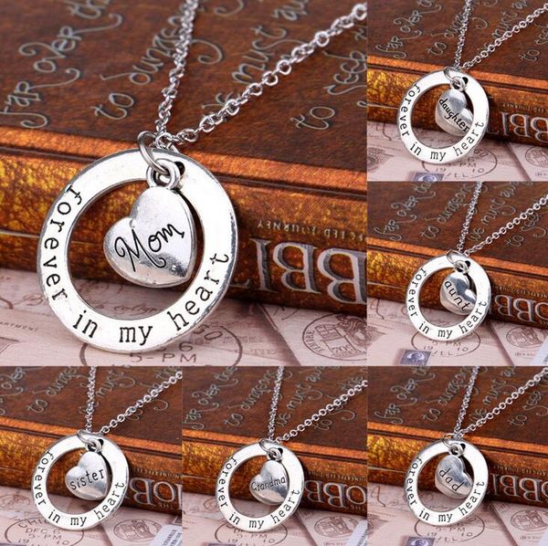 

peach heart family member pendant forever in heart ring mother daughter sisters necklace wfn009 (with chain) mix order 20 pieces a lot, Silver