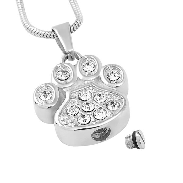 

ijd9756 animal paw print urn memorial ash keepsake with shiny crystal ash holder pendant necklace for pet in factory price, Silver