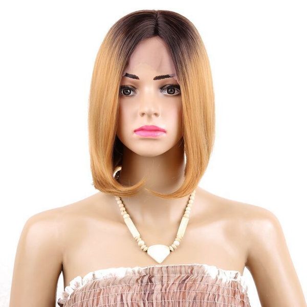12 Inch Short Wigs Ombre Brown 4 Straight Bob Synthetic Lace