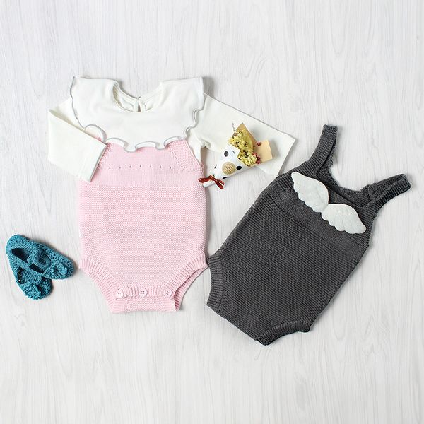 

2017 new baby girls knitted romper soft autumn sleeveless cotton knitted solid colors good quality ins babys jumpsuit 2 colors a004, Blue