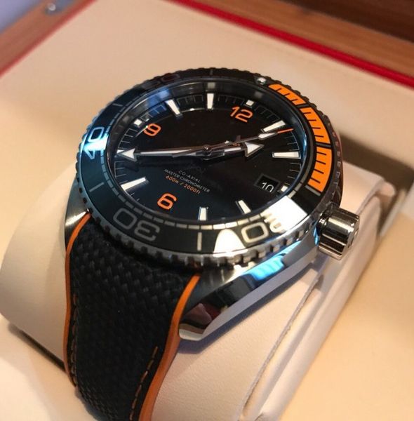 

brand new planet ocean co axial black orange automatic machinery mens watch men's sport wrist watches, Slivery;brown