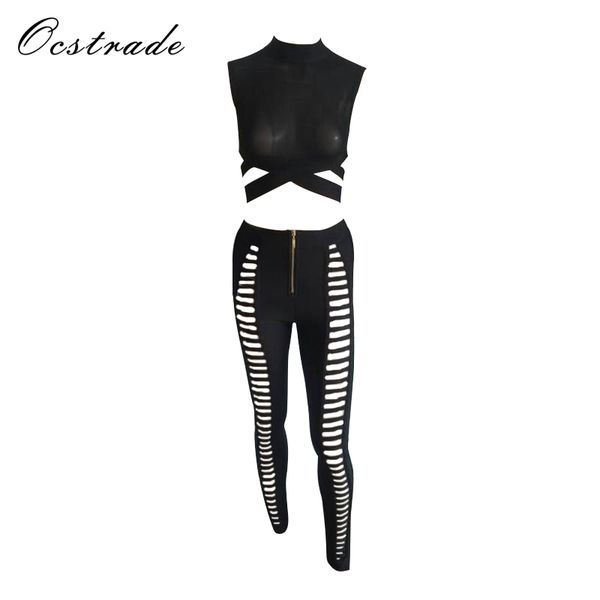 

wholesale- ocstrade black bandage jumpsuit 2017 new fashion mesh sleeveless long jumpsuit for women, Black;white