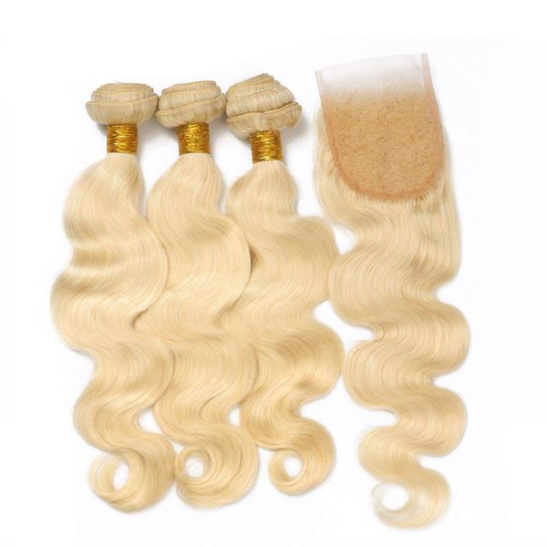 

бразильский lace closure с узелками волос связки body wave с закрытия свободной части # 613 blonde hair weaves с закрытием, Black;brown