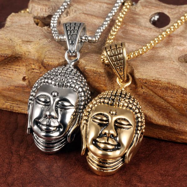 

gold / silver buddha necklace pendant stainless steel jewelry for men gifts with chain 22'' * 3mm rolo chain