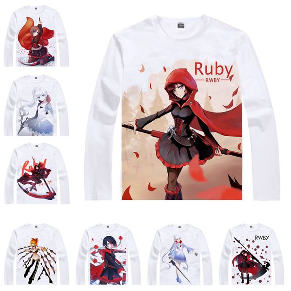 

japanese anime shirt rwby t-shirts multi-style long sleeve ruby rose weiss schnee blake cosplay costume kawaii gift, White;black