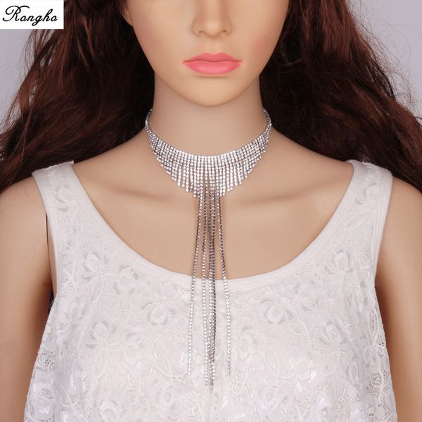 

fashion brand claw crystal choker necklace women rhinestone tassel statement necklaces&pendants silver wedding chunky necklace jewelry 2017