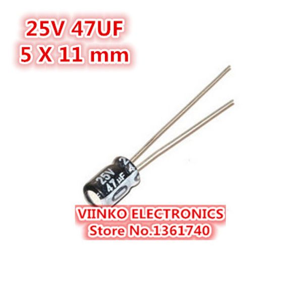 

wholesale- 1000pcs 47uf 25v 5x11mm electrolytic capacitor 25v 47uf 5*11mm aluminum electrolytic capacitor