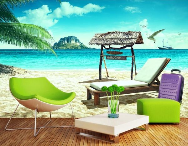 

new custom 3d beautiful dream beach 3d windows living room tv wall