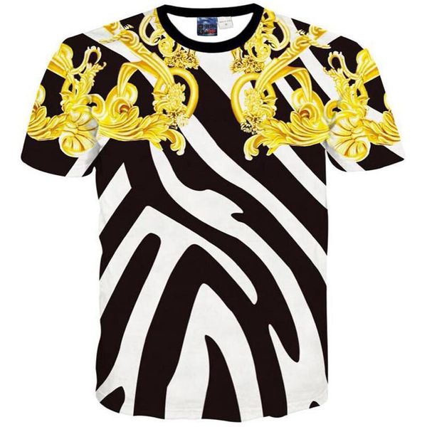 

3D T shirts Summer t shirt men/women Fashion 3d tshirt print Golden flowers striped T-shirt Streetwear t shirt T47
