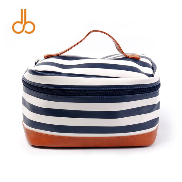 

25*15*15.5cm faux leather striped makeup bag wholesale blanks large cosmetic case wedding gift accessories bag dom106760